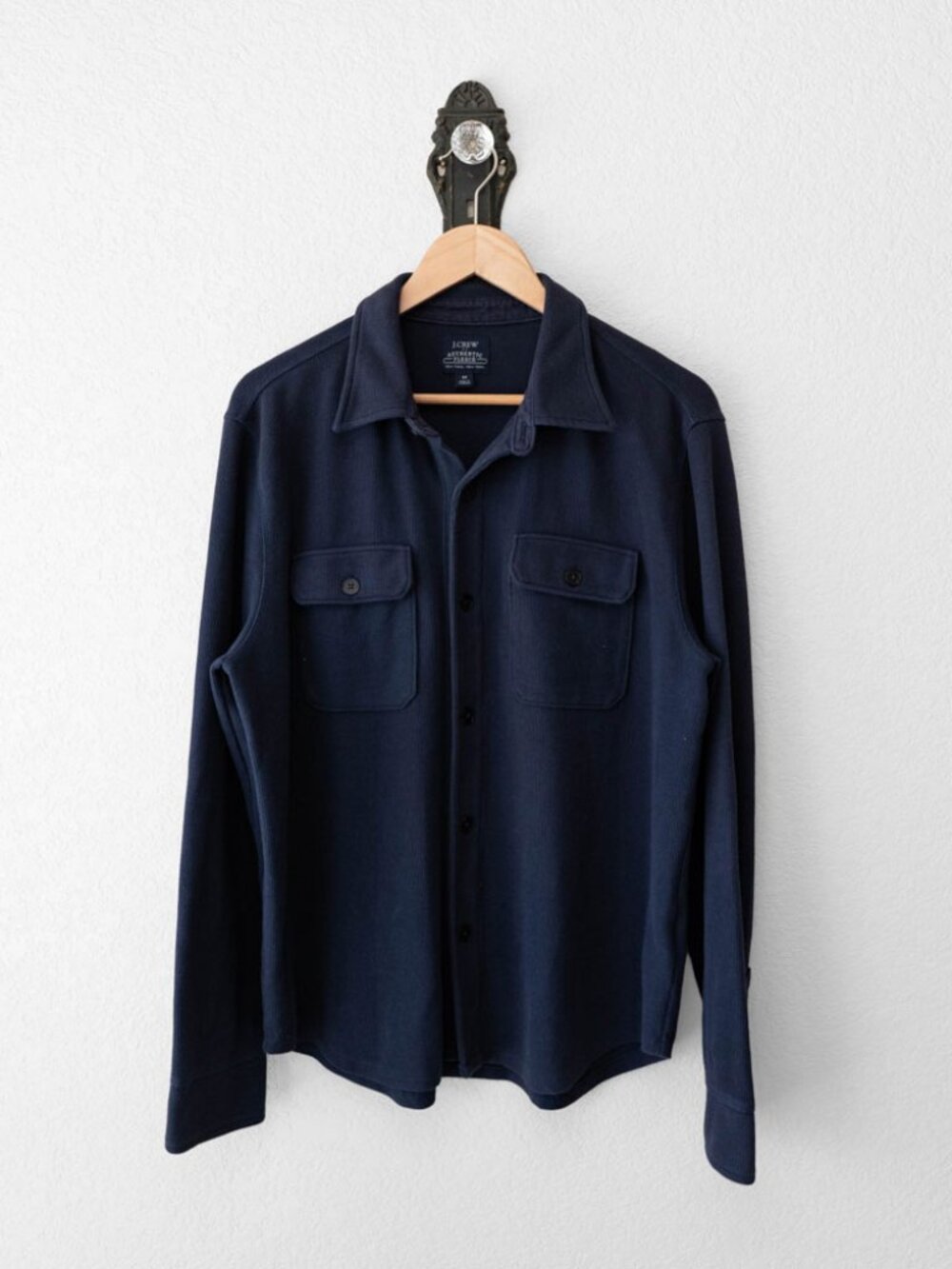 J.Crew Authentic Fleece Navy Ribbed Button Up Shirt Jacket Men's Medium Shacket
